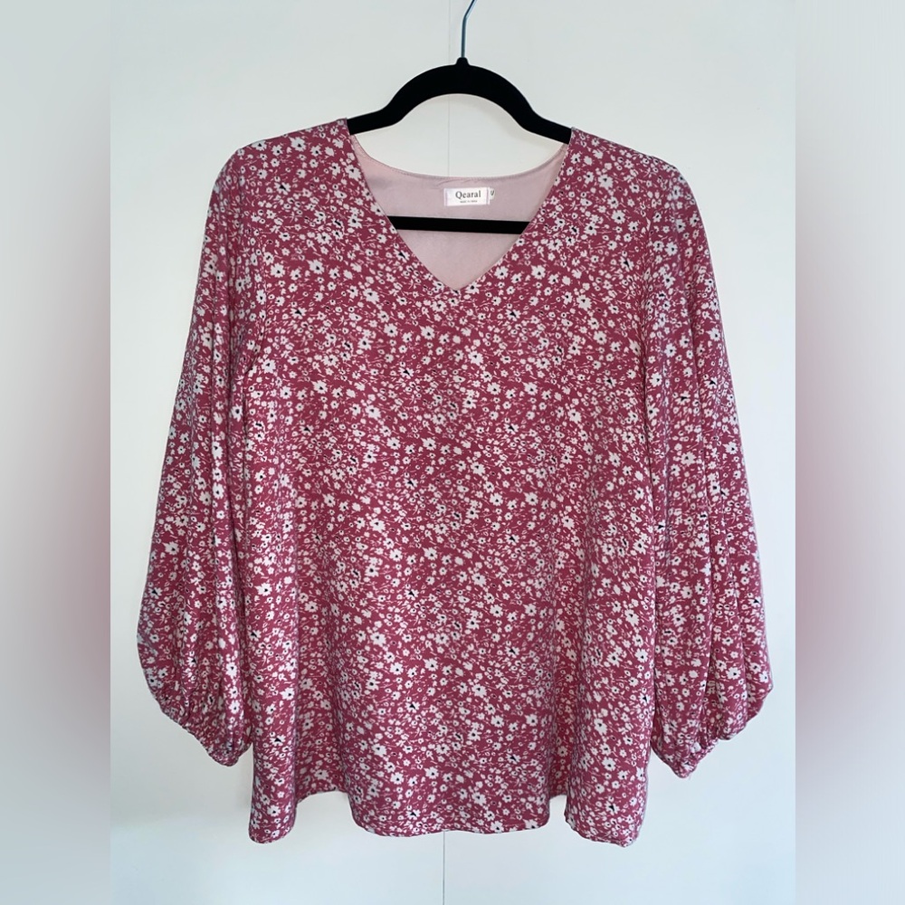 Qearal Pink Floral Balloon Sleeve Top Size Small